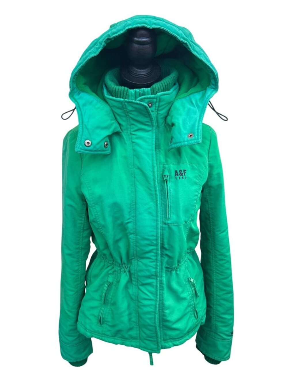 Abercrombie Hooded Jacket Women’s M Bright Green Cinched Waist Y2K